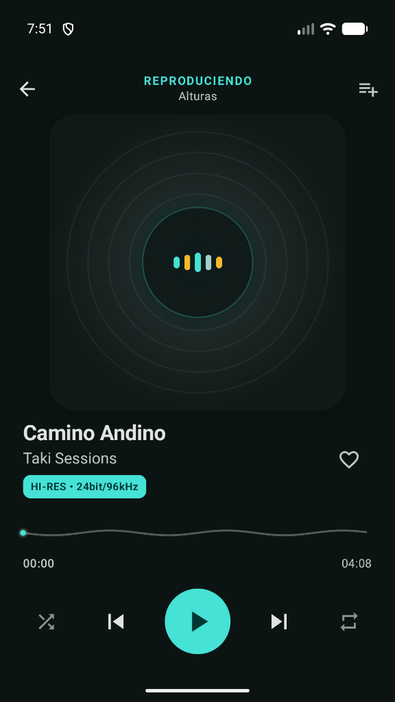 Pantalla de reproducción Hi-Res